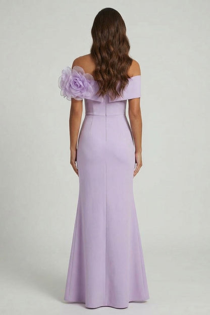Off the Shoulder Lilac 3D FLowers Mermaid Long Mother of the Bride Dress with Slit