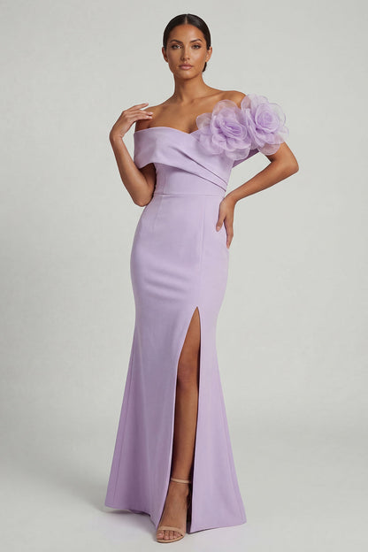 Off the Shoulder Lilac 3D FLowers Mermaid Long Mother of the Bride Dress with Slit