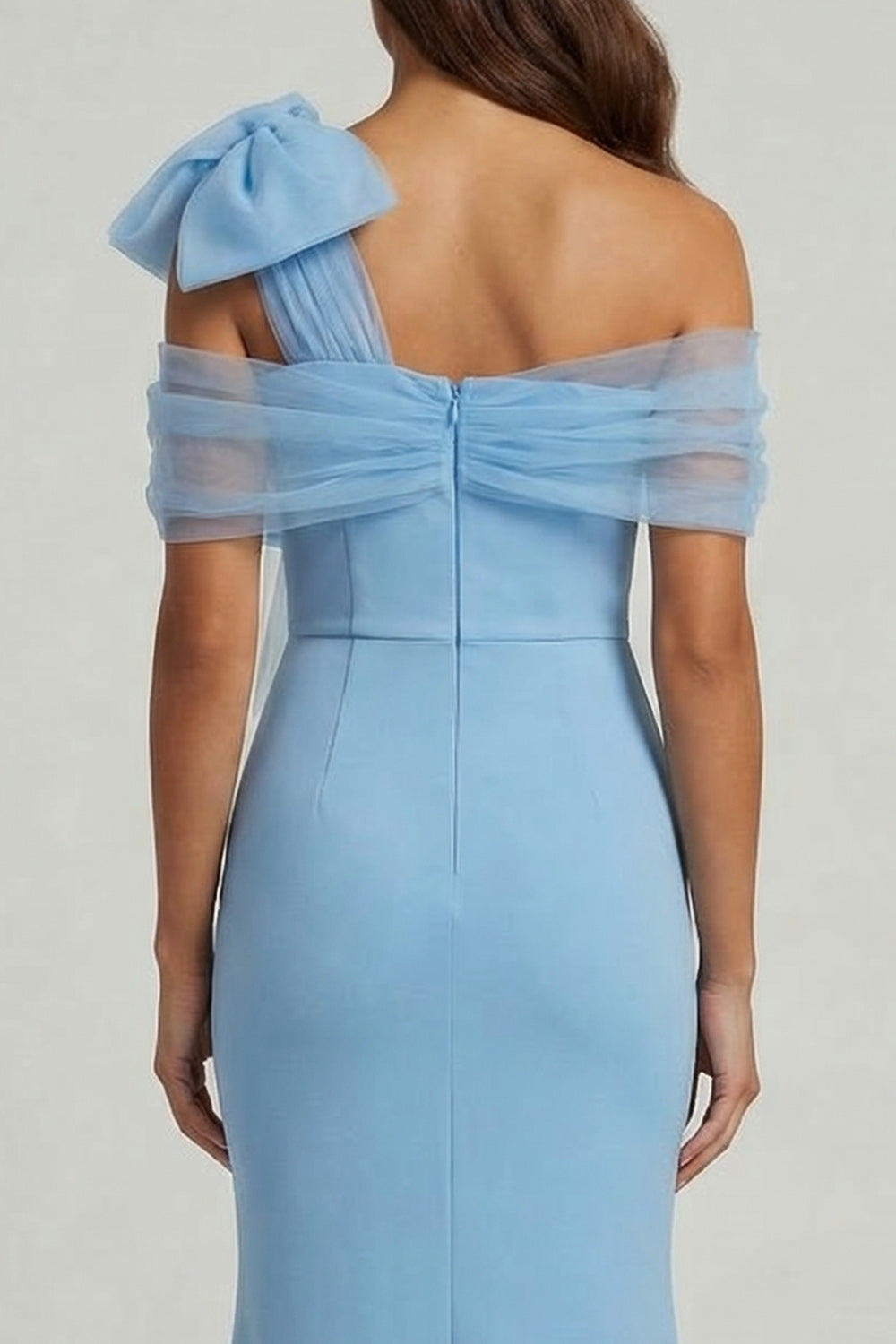 Mermaid Sky Blue One Shoulder Corset Long Mother of the Bride Dress with Bow