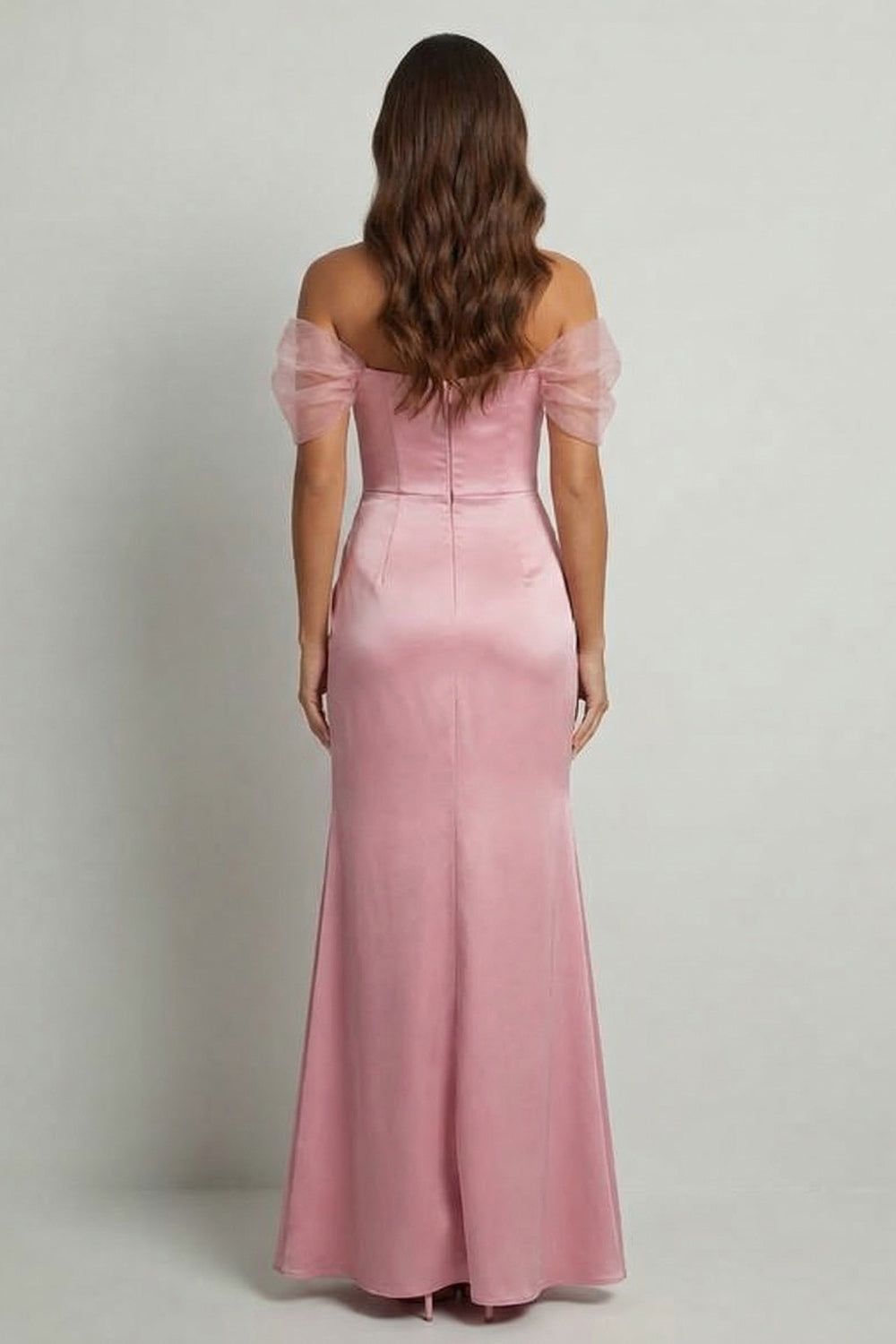 Off the Shoulder Pink Mermaid Long Mother of the Bride Dress with Slit