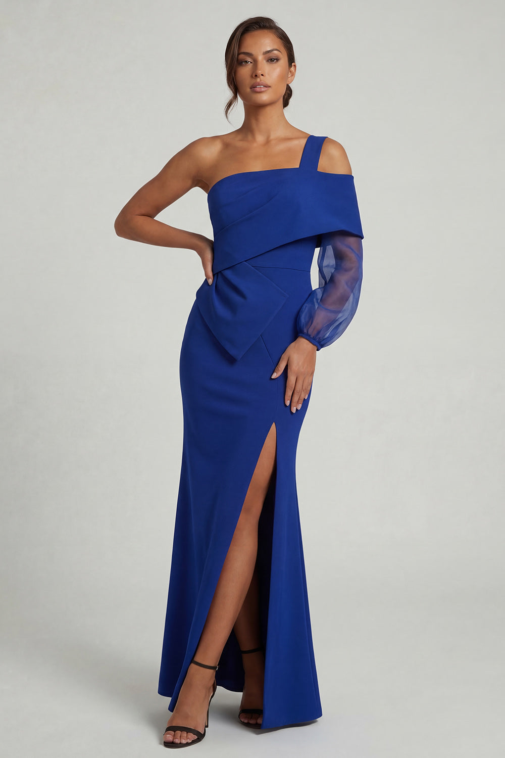 Royal BLue Mermaid One Shoulder Long Mother of the Bride Dress with Slit