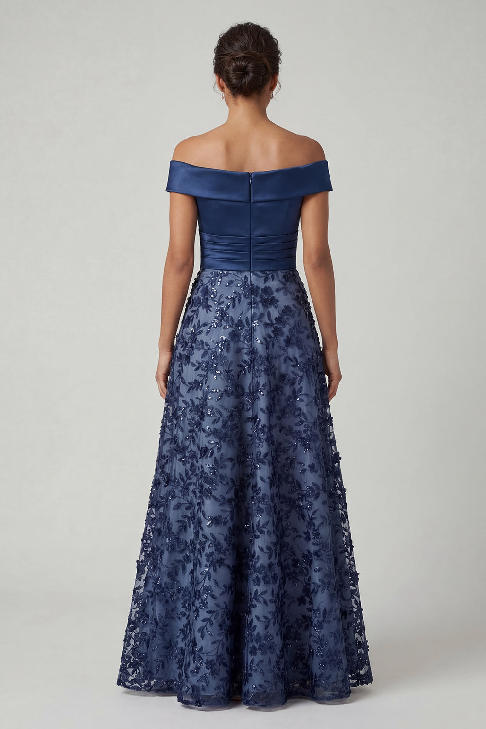 Off The Shoulder Navy Sequins A Line Long Mother of the Bride Dress