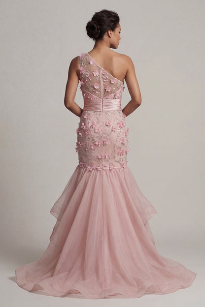 Floral Mermaid Long Blush Mother of the Bride Dress with Ruffles