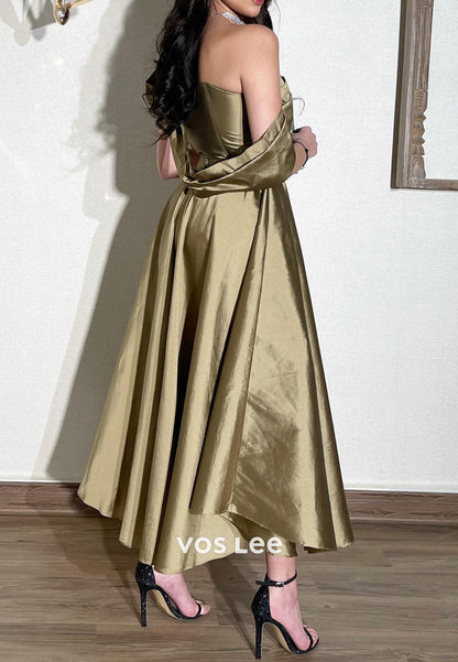 A-Line Asymmetrical Neck Classic Ankle-Length Pleated Evening Dresses