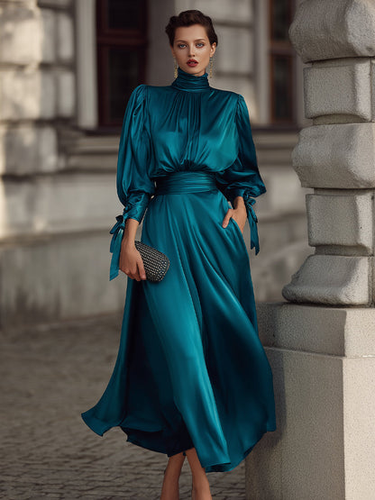 Elegant High-Neck Evening Dress With Draped Silhouette