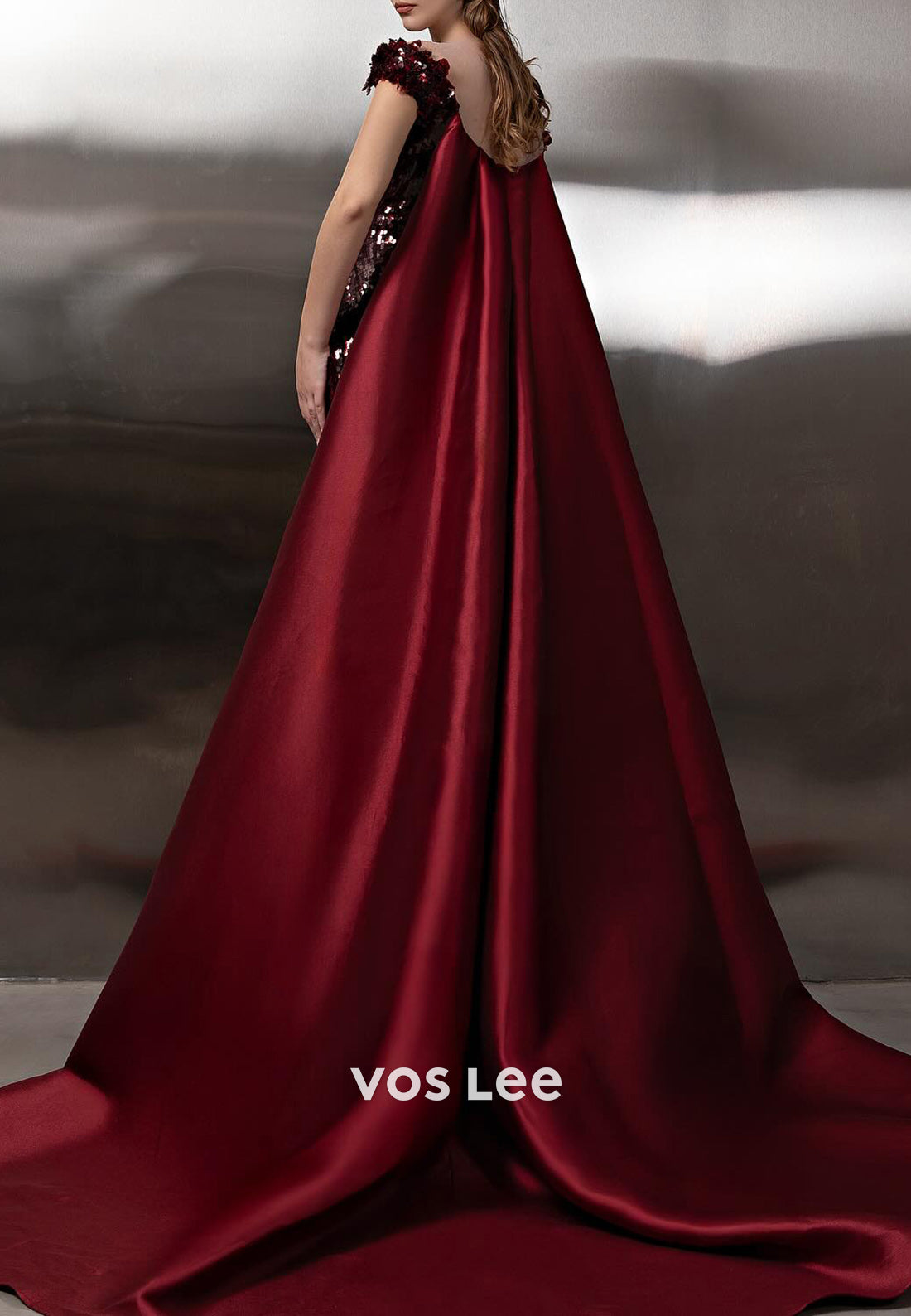 Elegant & Luxurious Burgundy Cap Straps Sequined Mermaid Prom Dresses