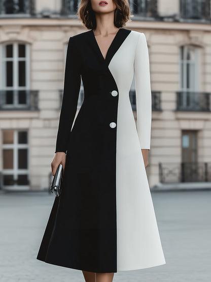Chic Black - White Contrast Midi Dress