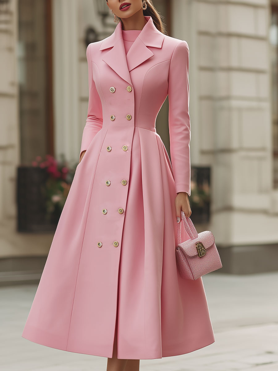 Pink Double-Breasted Trench Coat Dress
