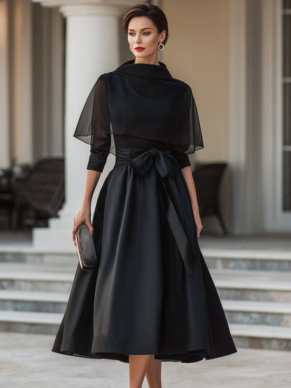 Elegant Cape-Detail A-Line Evening Dress