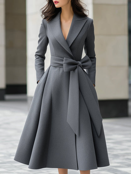 Belted A-line Coat Dress With Bow Belt Detail