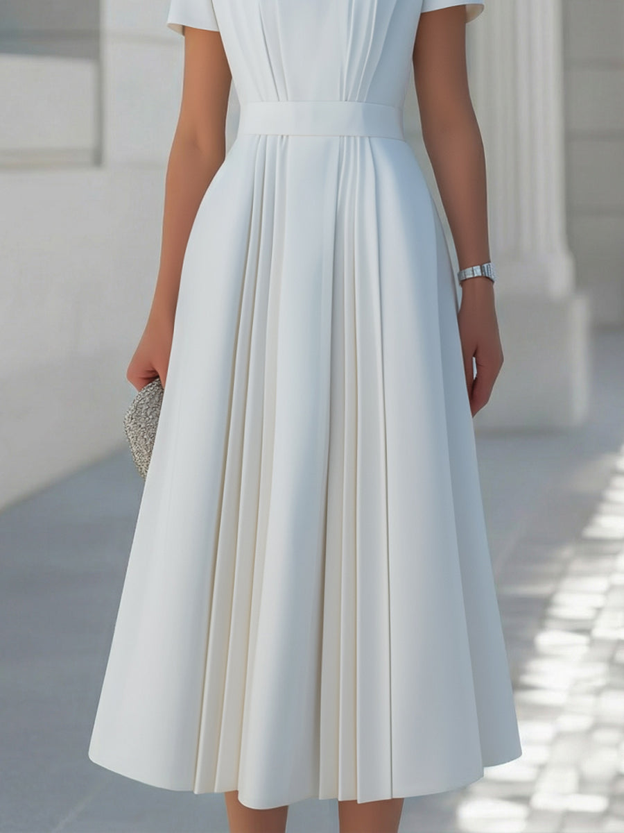 Pleated Waist Sculpted A-Line Midi Dress