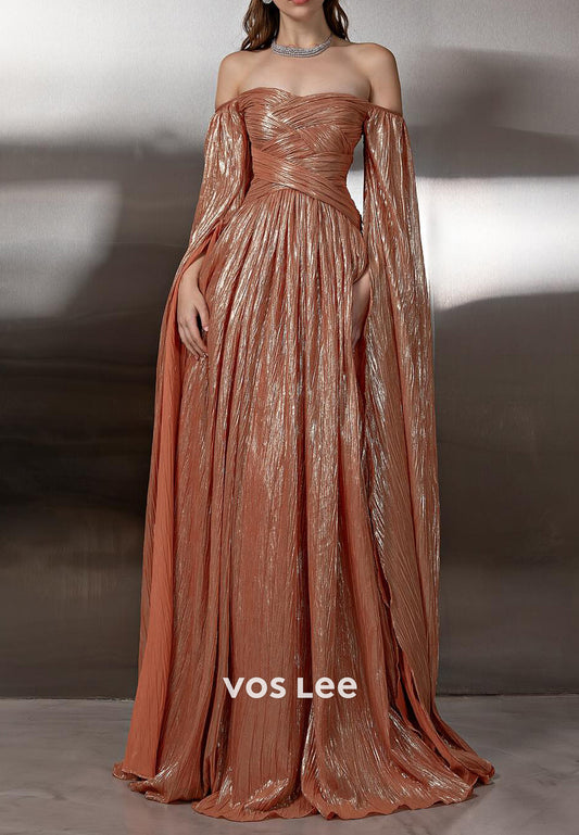 A-Line Mai Tai Off the Shoulder Floor-Length Pleated Evening Dresses