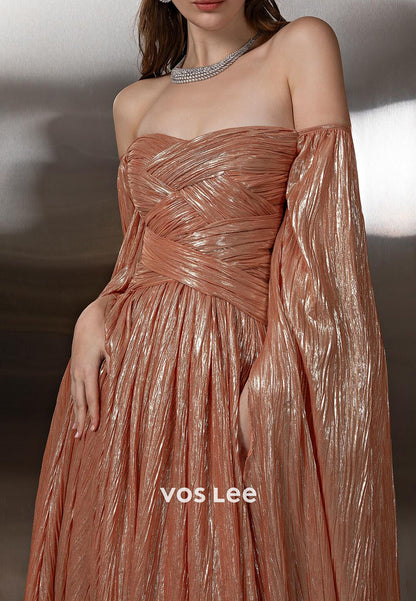 A-Line Mai Tai Off the Shoulder Floor-Length Pleated Evening Dresses