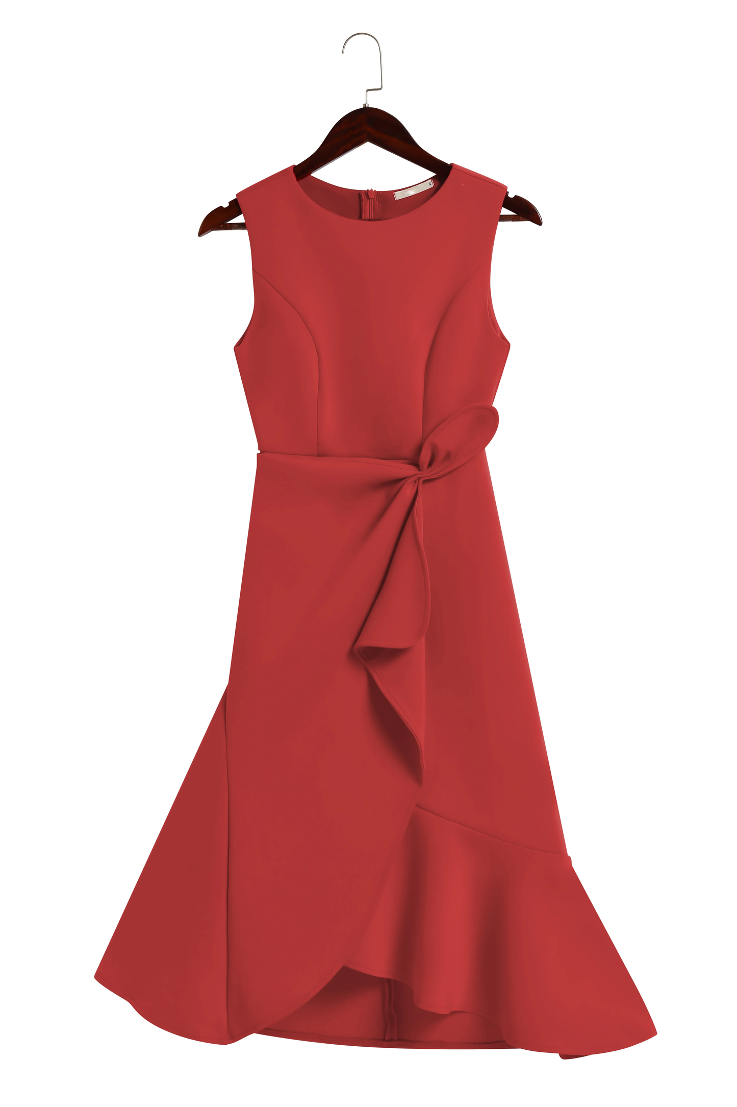 Red Sleeveless Midi Elegant A-line Dress