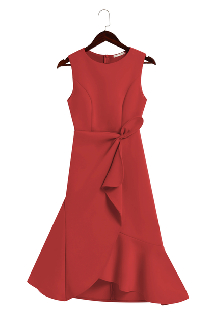 Red Sleeveless Midi Elegant A-line Dress