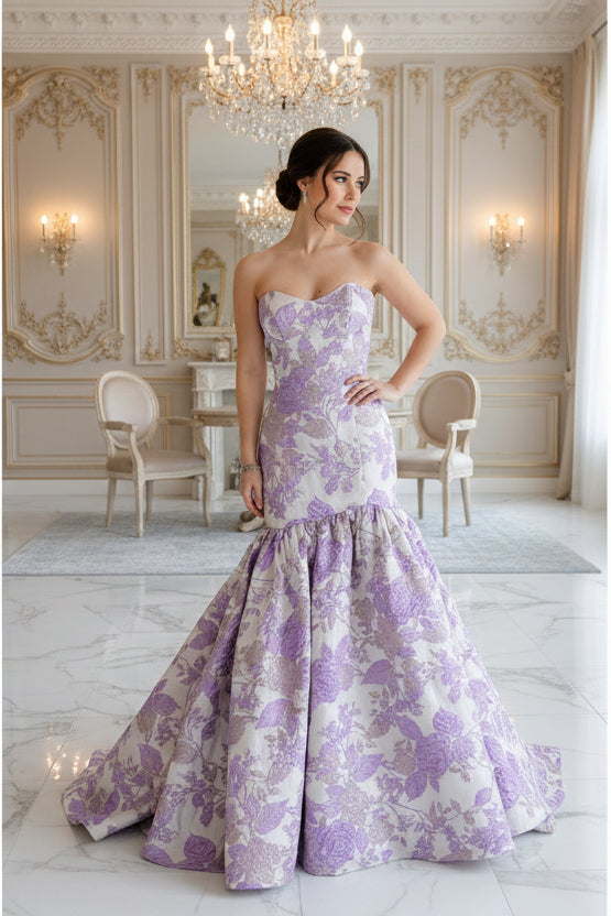 Gorgeous Mermaid Sweetheart Lavender Jacquard Satin Prom Dress
