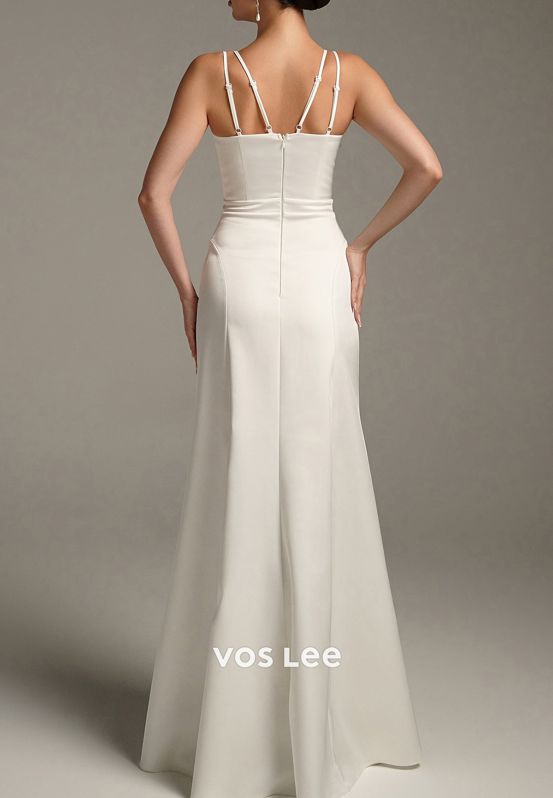 Classic Spaghetti Straps Sweetheart Satin Sheath Prom Dresses with High Split