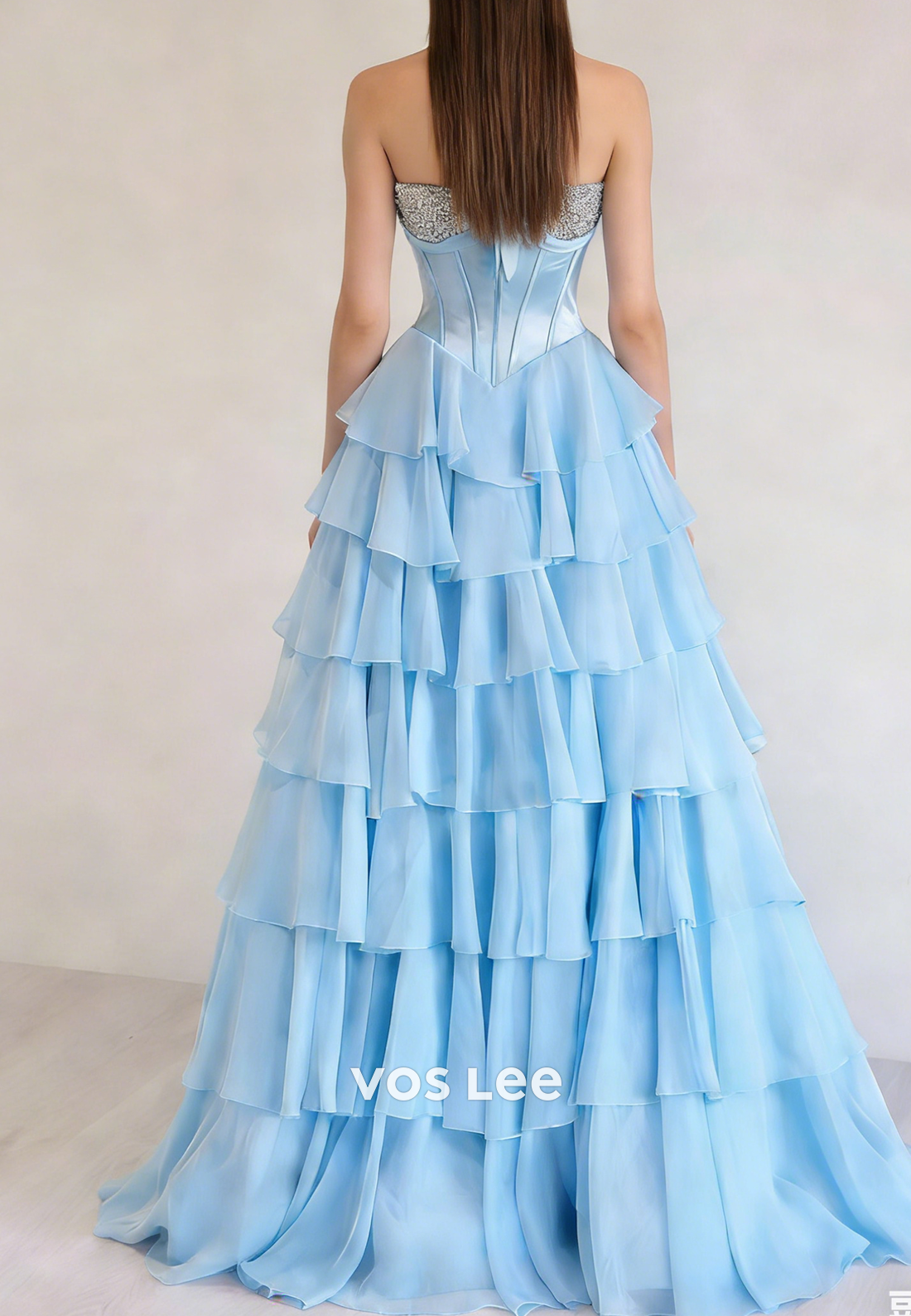 Luxury Blue Sweetheart A-Line Prom Gowns Long With Layered Tierred