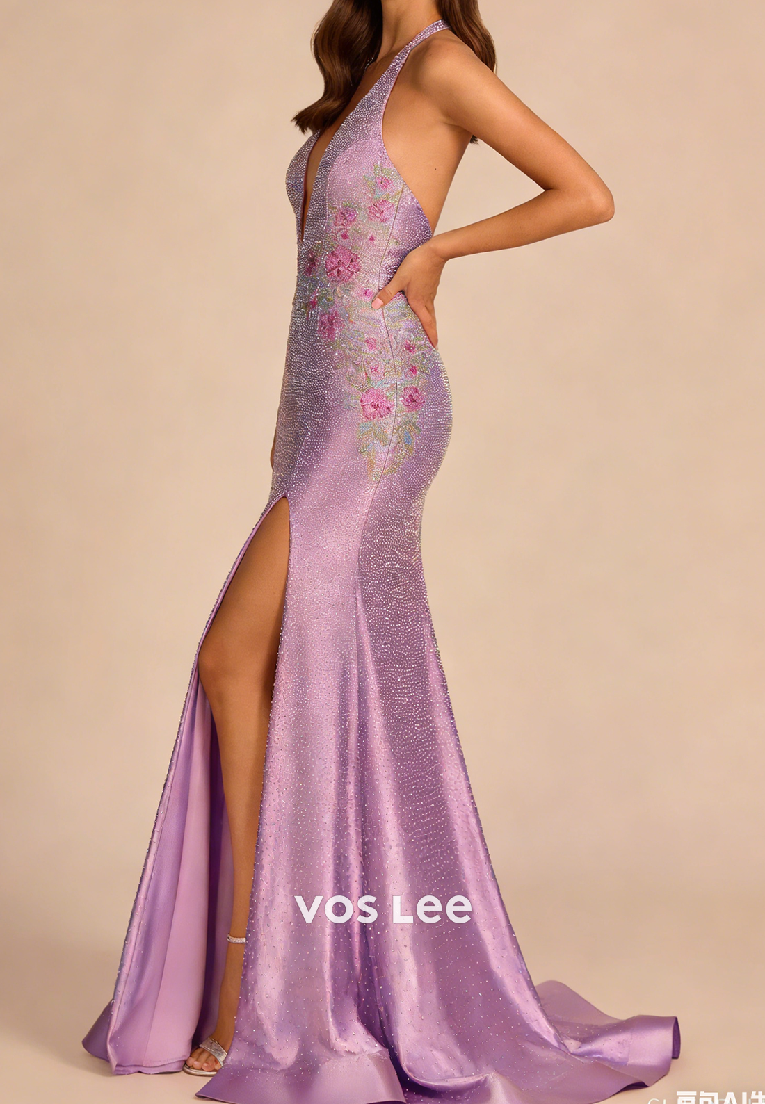 Halter V-Neck Strapless Mermaid Split Formal Prom Dresses With Beading