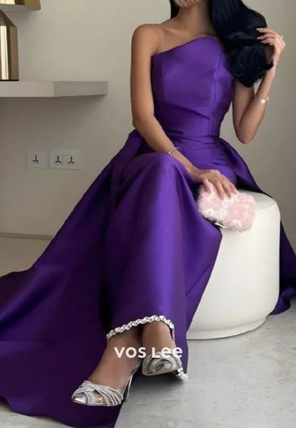 Elegant & Luxurious Strapless Pleated Mermaid Evening Dresses with Court Train