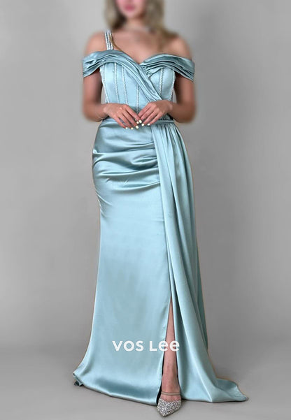 Sexy & Hot Off the Shoulder Sweetheart Beading Pleated Floor-Length Evening Dresses