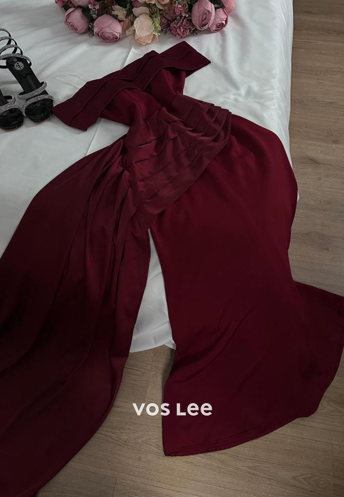 Classic & Timeless A-Line Pleated Off the Shoulder Evening Dresses with Court Train