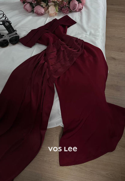 Classic & Timeless A-Line Pleated Off the Shoulder Evening Dresses with Court Train