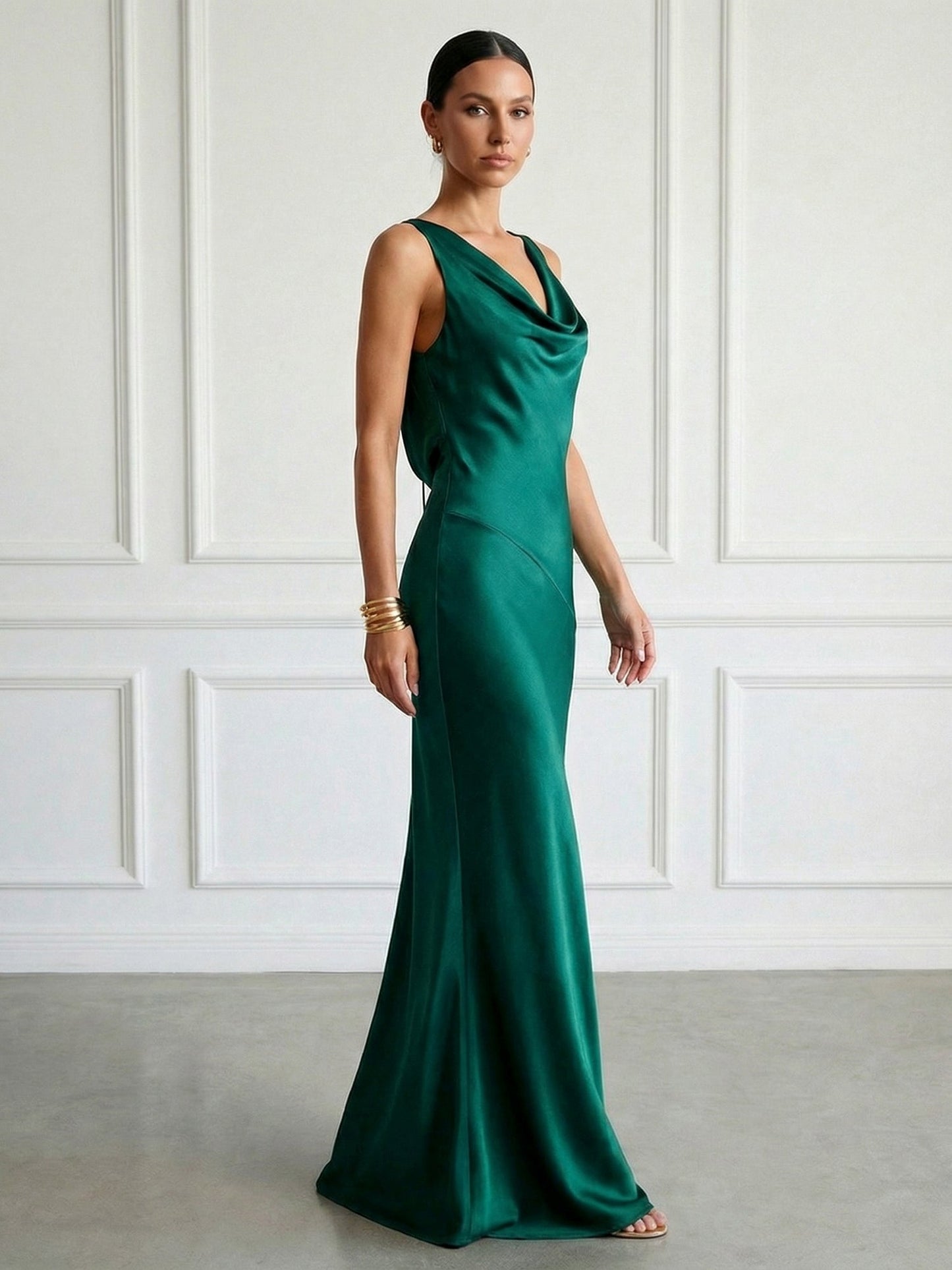 Peacock Blue V Neck Mermaid Maxi Dress Prom Dress