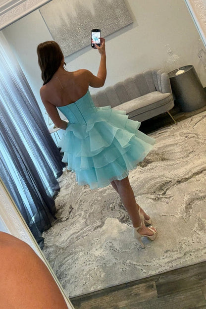 Pretty A Line Sweetheart Blue Corset Homecoming Dress with Beading Ruffles