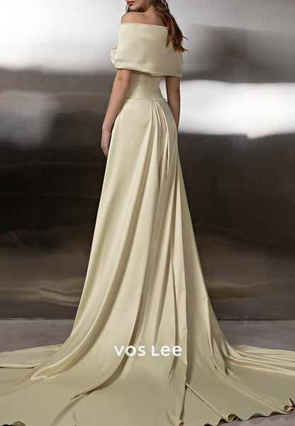 Classic & Timeless Off the Shoulder Mermaid Evening Dresses with Court Train