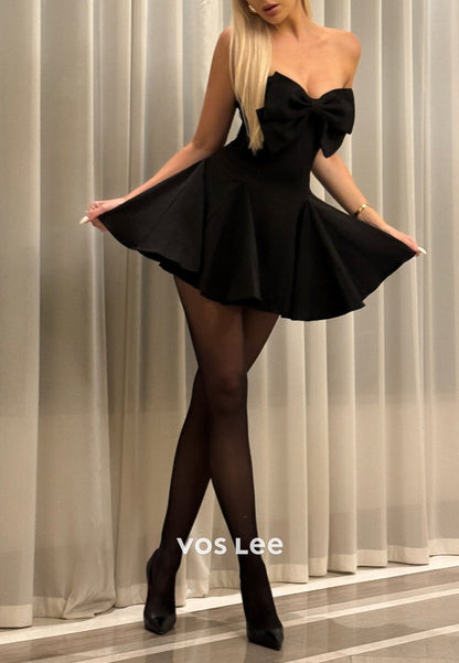 Classic & Timeless Mini A-Line Strapless Bowknot Pleated Prom Dresses Evening Dresses