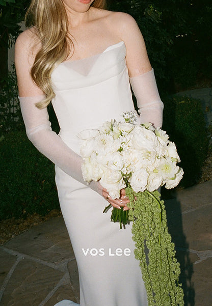 Sexy and Sleek V Neck Strapless Mermaid Wedding Dresses with Sweep Train