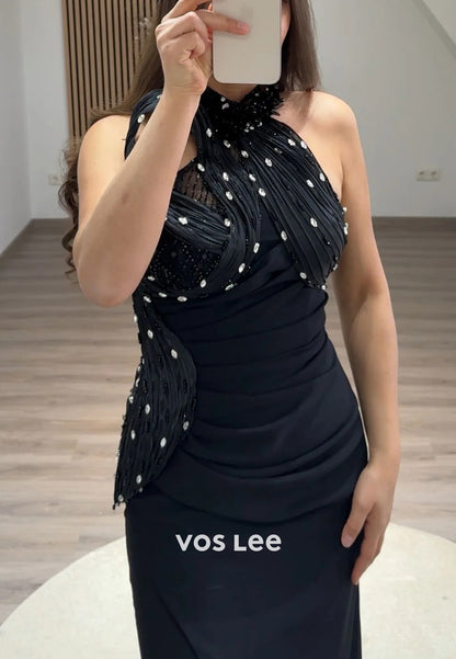 Classic & Timeless Halter Floral Embossed Mermaid Evening Dresses with Slit