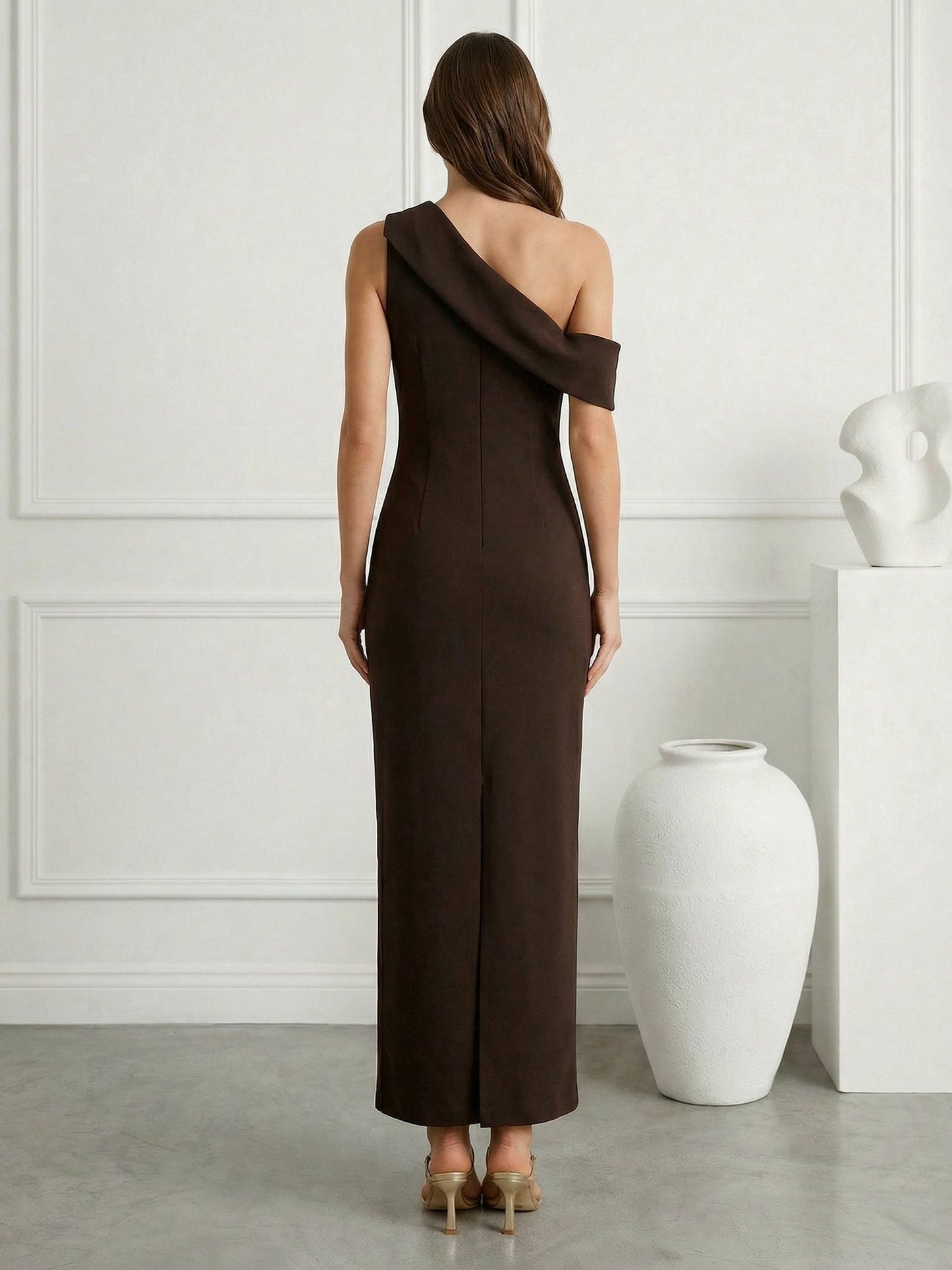 Black One Shoulder Maxi Dress Prom Dress Tea Length