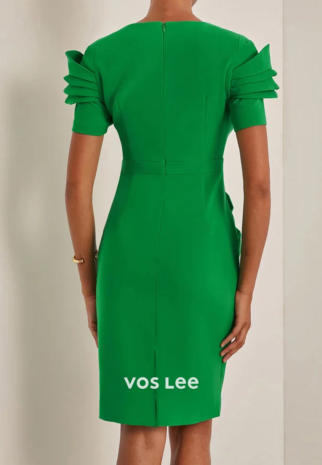 Empire Waist Short Sleeve Scoop Knee-Length Mermaid Wedding Guest Dresses