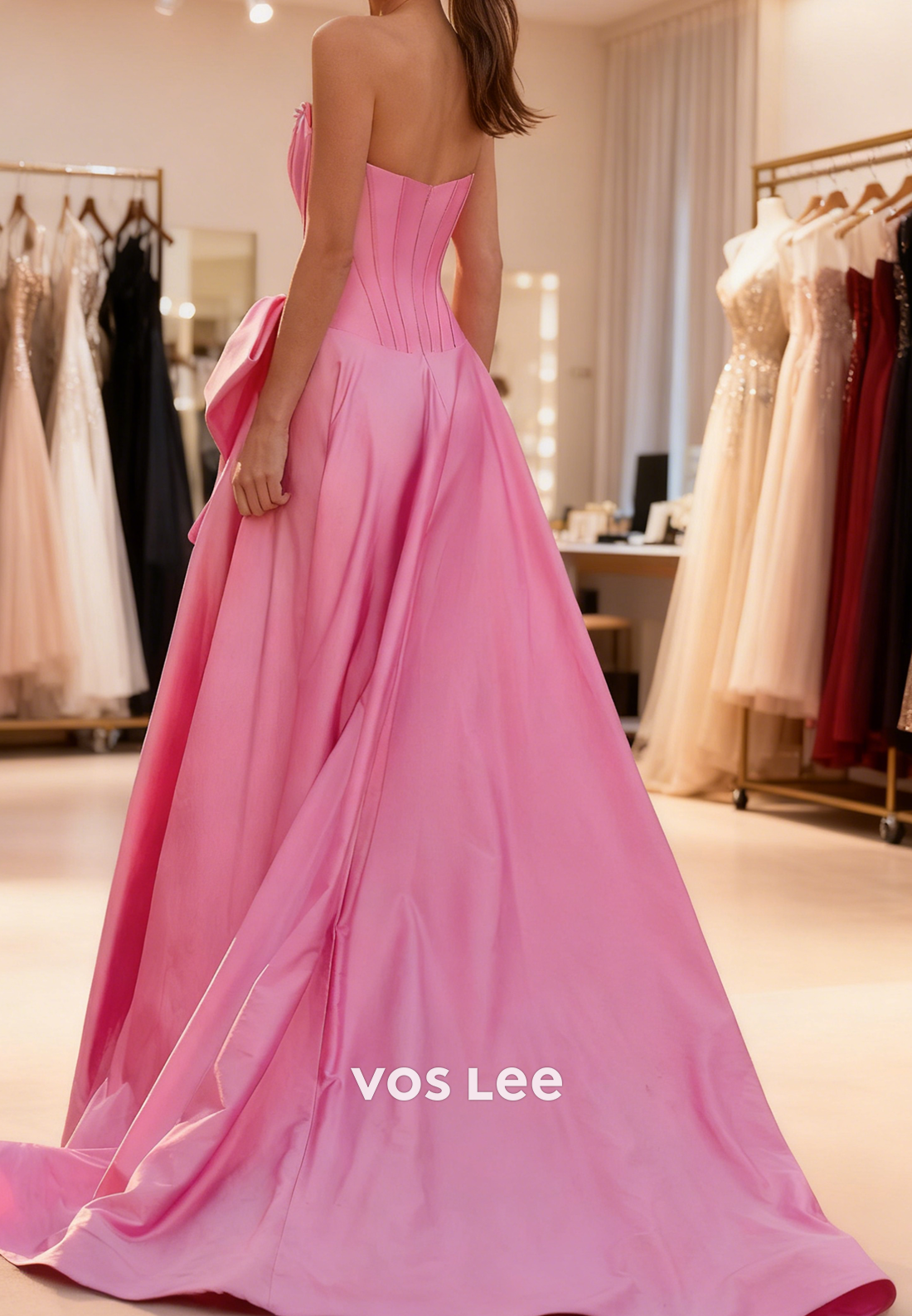 Strapless Corset Floor-Length Column Split Prom Dress With Bowknot