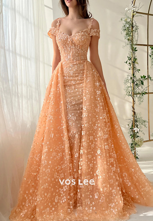 Spaghetti Straps Sweetheart Mermaid Prom Dresses with Court Train