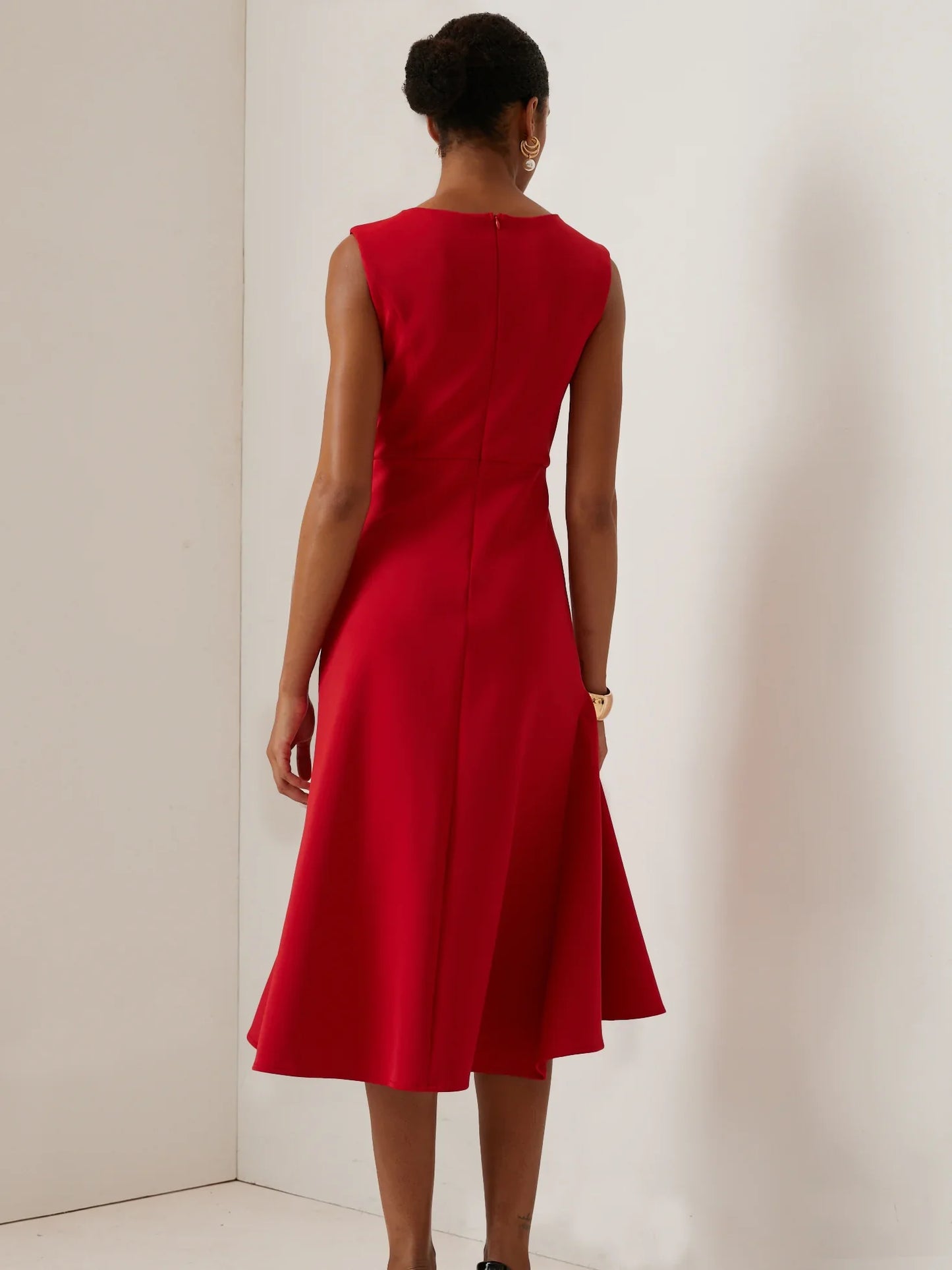 Red Sleeveless Midi Elegant A-line Dress