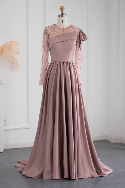 Amazing Jewel Neck A Line Evening Dress Long Sleeves With Appliques