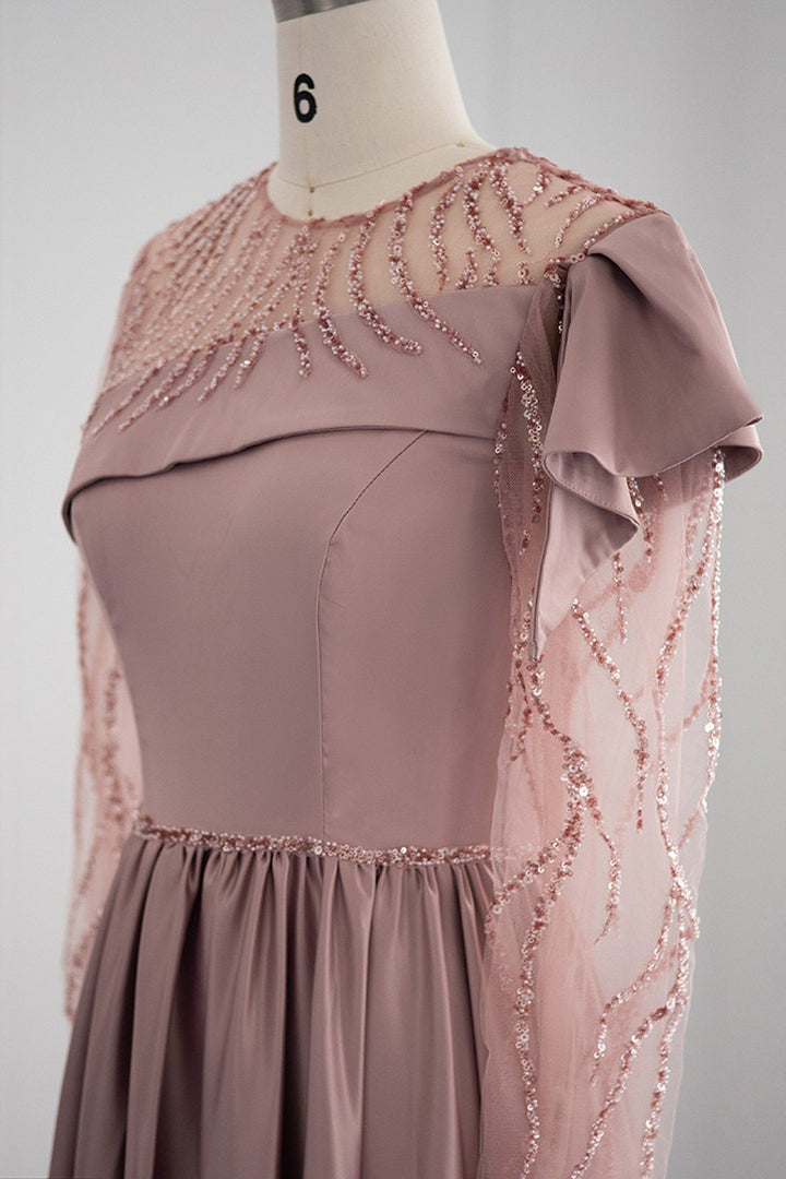 Amazing Jewel Neck A Line Evening Dress Long Sleeves With Appliques