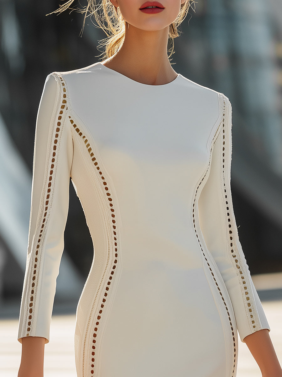 Bodycon Dress With Perforated Trim Detailing