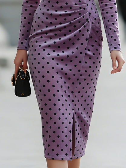 Lavender Polka Dot Velvet Bodycon Dress