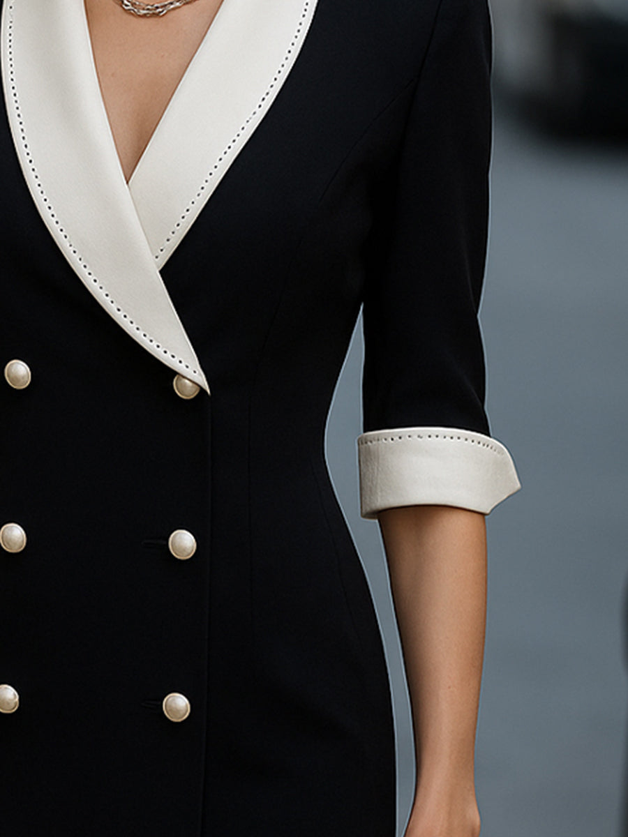 Stylish Double-Breasted Blazer Dress With Contrast Trim Wedding Guest Dresses