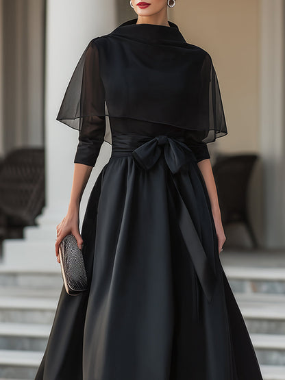 Elegant Cape-Detail A-Line Evening Dress