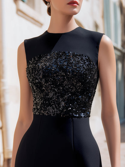 Sleeveless Sequin Panel Pencil Dress