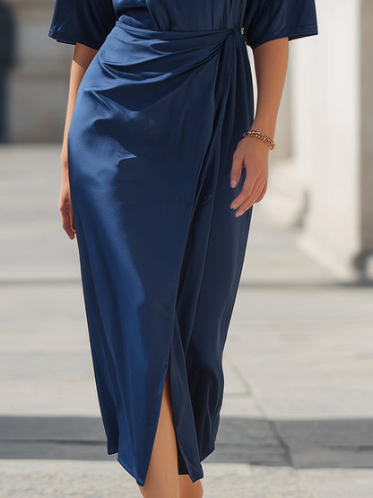 Sapphire Wrap Effect Silk Midi Dress