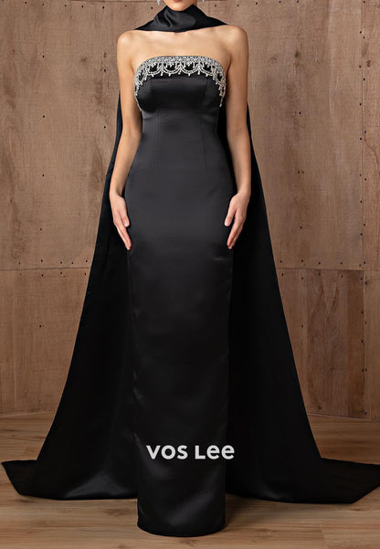 Simple & Casual Strapless Rhinestone Embellished Mermaid Prom Dresses