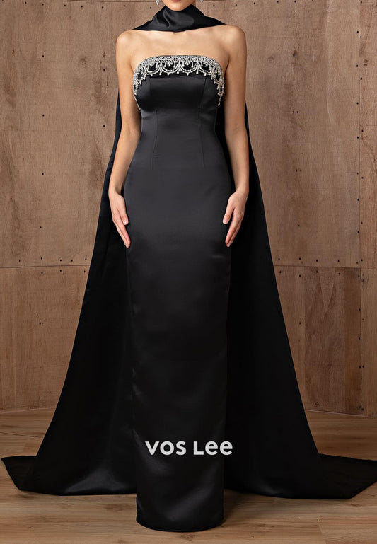 Simple & Casual Strapless Rhinestone Embellished Mermaid Prom Dresses