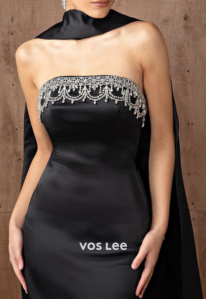 Simple & Casual Strapless Rhinestone Embellished Mermaid Prom Dresses