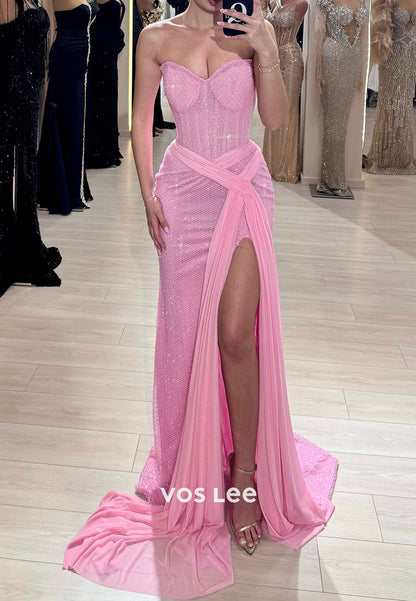 Simple & Casual Strapless Sweetheart Mermaid Evening Dresses with High Split